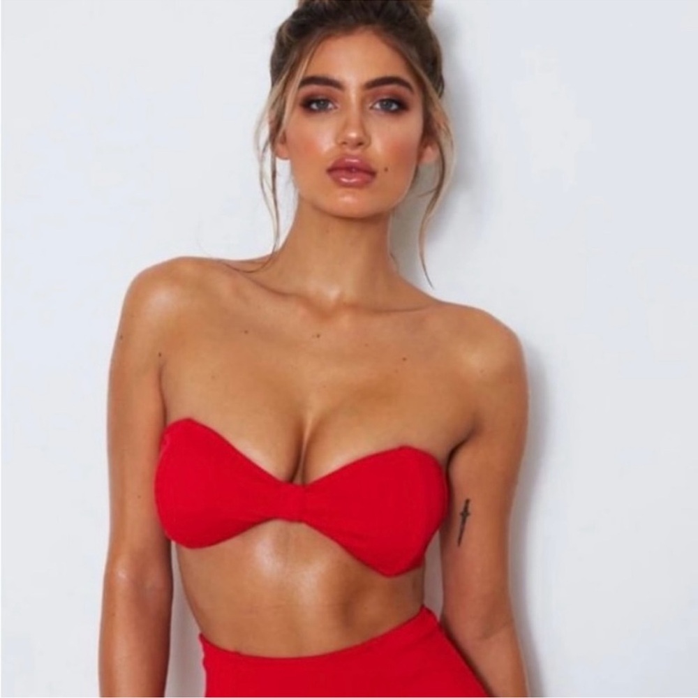 NWT White Fox Boutique Red Strapless Bikini Rib Top - XL
